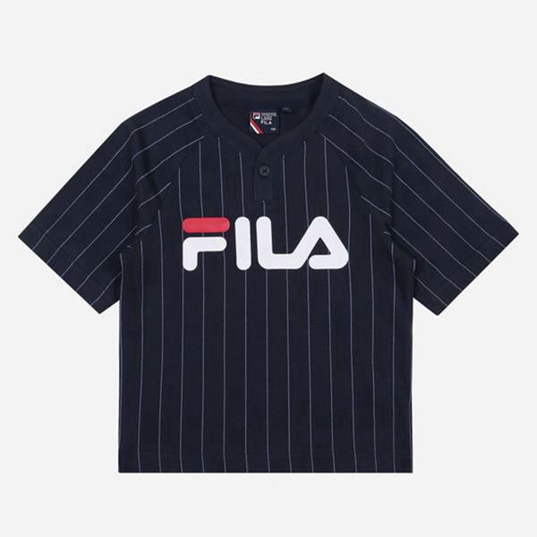 Fila Tričká Detske Námornícka Modrá - Pinstripe Henry Crew Neck S/S Vypredaj - Slovakia 75806-YJGV